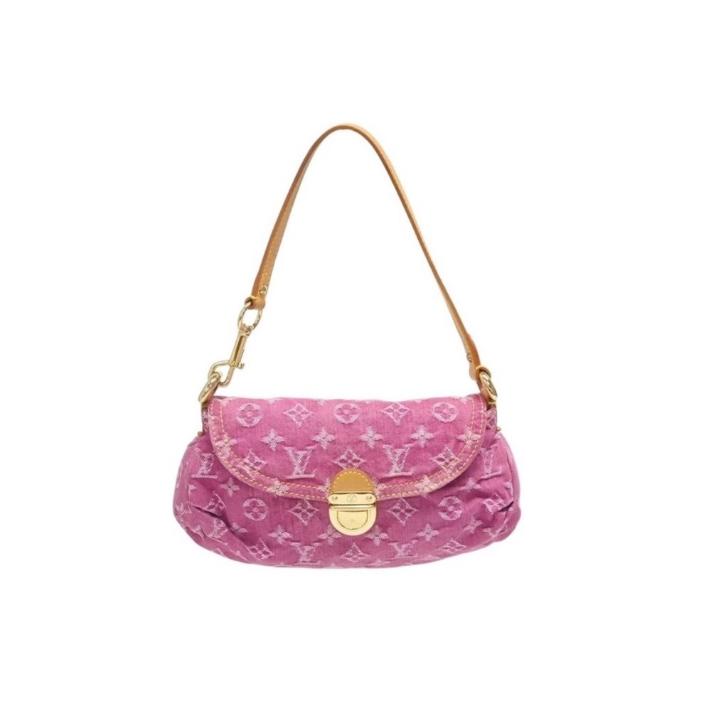 Louis Vuitton Pink Monogram Denim Shoulder Bag with Tan Strap